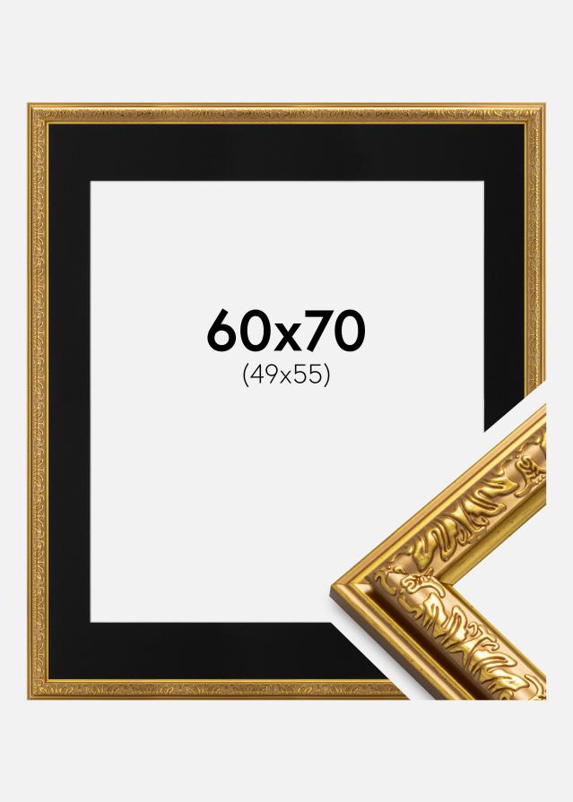 Ram med passepartou Rahmen Nostalgia Gold 60x70 cm - Passepartout Schwarz 50x56 cm