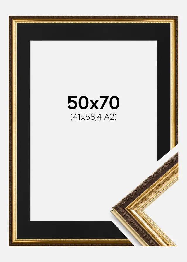 Ram med passepartou Rahmen Abisko Gold 50x70 cm - Passepartout Schwarz 42x59,4 cm (A2)