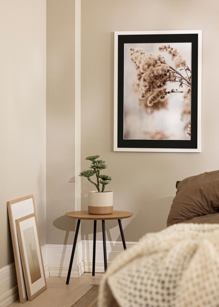 Ram med passepartou Rahmen White Wood 50x100 cm - Passepartout Schwarz 30x80 cm