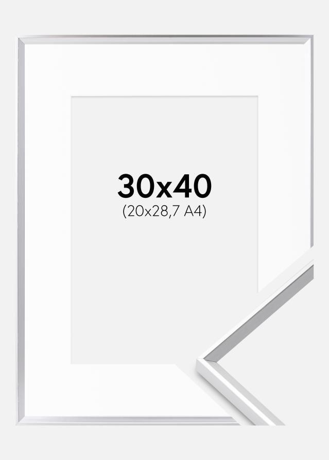 Ram med passepartou Rahmen Desire Silber 30x40 cm - Passepartout Weiß 21x29,7 cm (A4)