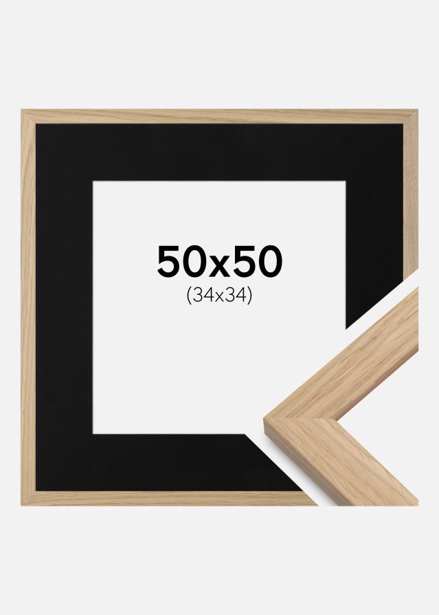 Ram med passepartou Rahmen Oak Wood 50x50 cm - Passepartout Schwarz 35x35 cm