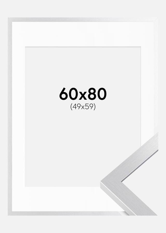Ram med passepartou Rahmen Selection Silber 60x80 cm - Passepartout Weiß 50x60 cm