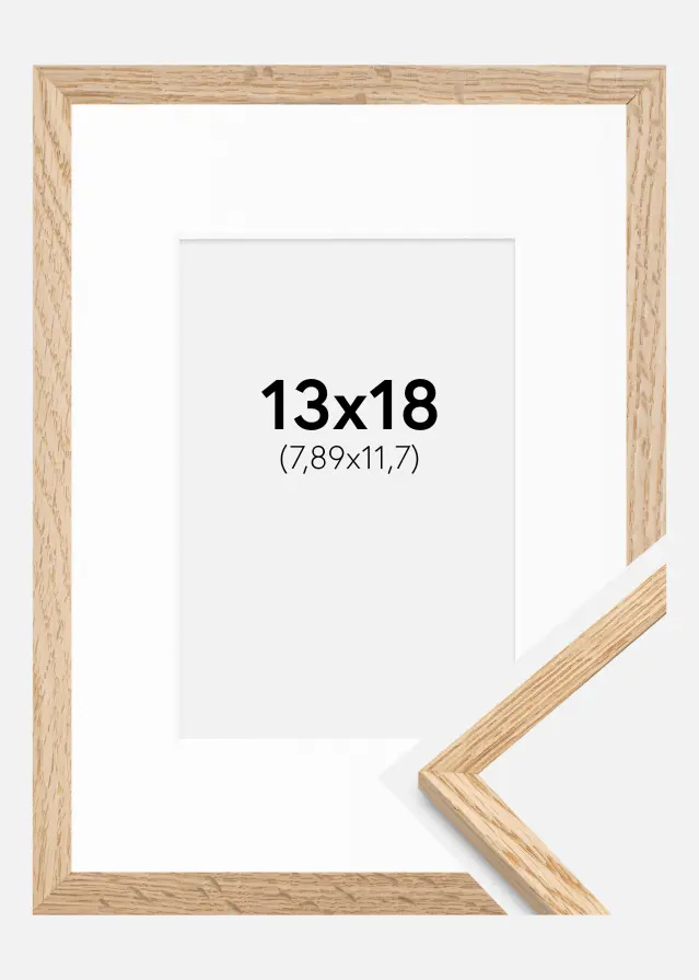 Ram med passepartou Rahmen Schmal Eiche 13x18 cm - Passepartout Weiß 3,5x5 inches
