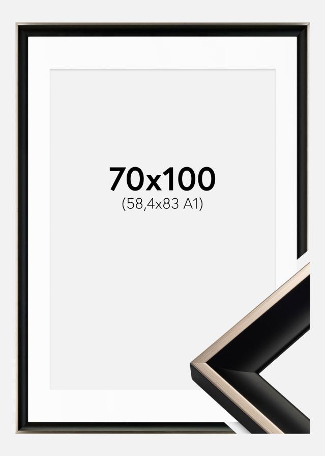 Ram med passepartou Rahmen Öjaren Schwarz-Silber 70x100 cm - Passepartout Weiß 59,4x84 cm (A1)