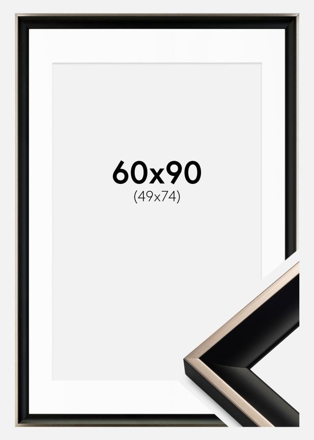Ram med passepartou Rahmen Öjaren Schwarz-Silber 60x90 cm - Passepartout Weiß 50x75 cm