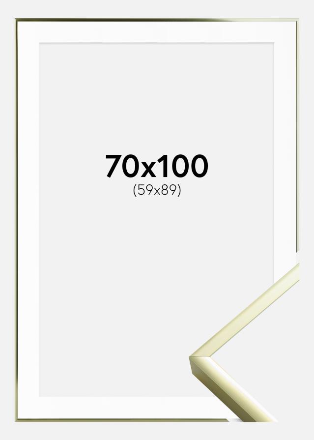 Ram med passepartou Rahmen Poster Frame Aluminum Gold 70x100 cm - Passepartout Weiß 60x90 cm