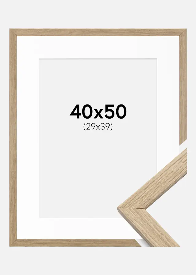 Ram med passepartou Rahmen Stilren Eiche 40x50 cm - Passepartout Weiß 30x40 cm