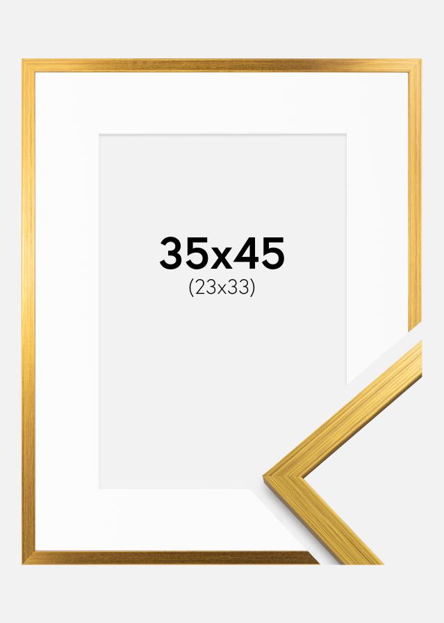 Ram med passepartou Rahmen Edsbyn Gold 35x45 cm - Passepartout Weiß 24x34 cm