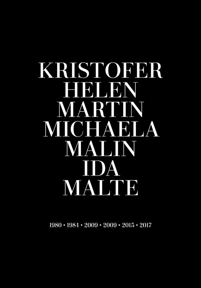 Personlig poster Familienbild - 7 Namen & Geburtsjahre - Schwarz