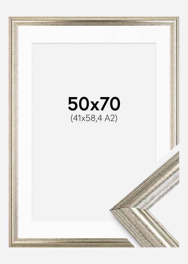 Ram med passepartou Rahmen Västkusten Silber 50x70 cm - Passepartout Weiß 42x59,4 cm (A2)