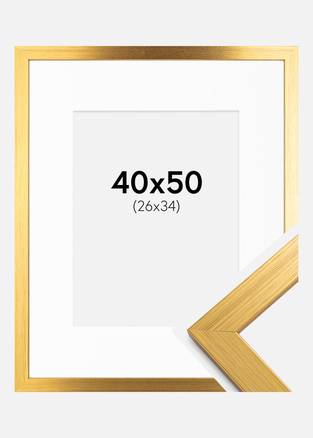 Ram med passepartou Rahmen Gold Wood 40x50 cm - Passepartout Weiß 27x35 cm