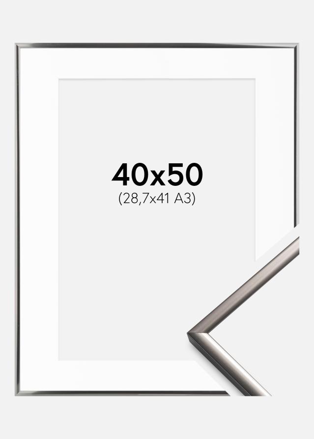 Ram med passepartou Rahmen New Lifestyle Stahl 40x50 cm - Passepartout Weiß 29,7x42 cm (A3)