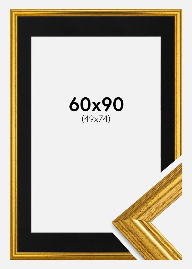 Ram med passepartou Rahmen Västkusten Gold 60x90 cm - Passepartout Schwarz 50x75 cm