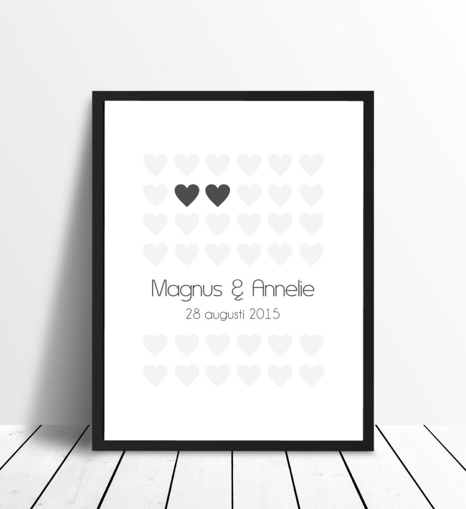 Personlig poster Hearts - Grey
