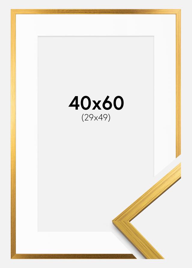 Ram med passepartou Rahmen Edsbyn Gold 40x60 cm - Passepartout Weiß 30x50 cm