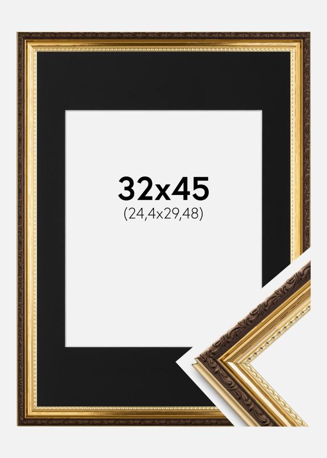 Ram med passepartou Rahmen Abisko Gold 32x45 cm - Passepartout Schwarz 10x12 inches (25,4x30,48 cm)