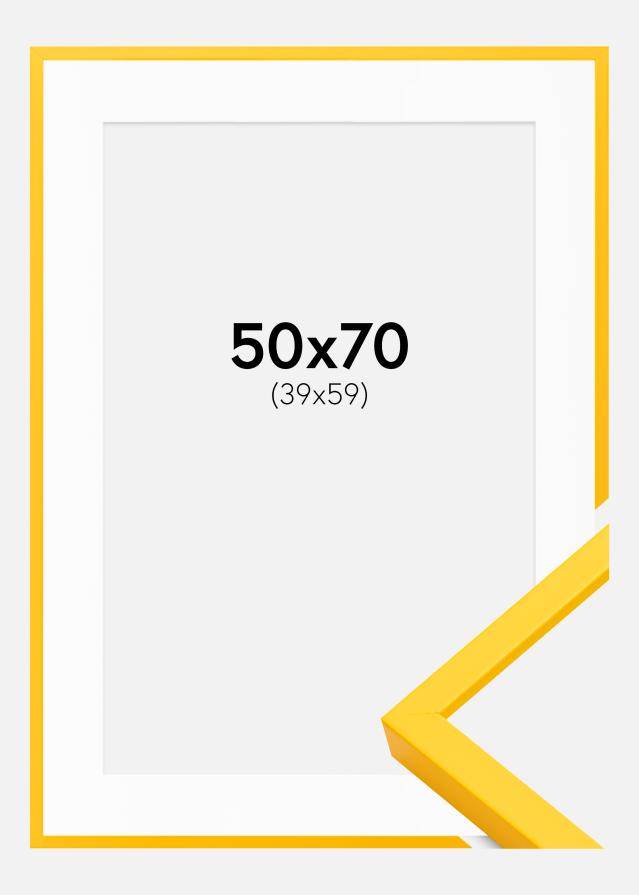 Ram med passepartou Rahmen E-Line Gelb 50x70 cm - Passepartout Weiß 40x60 cm
