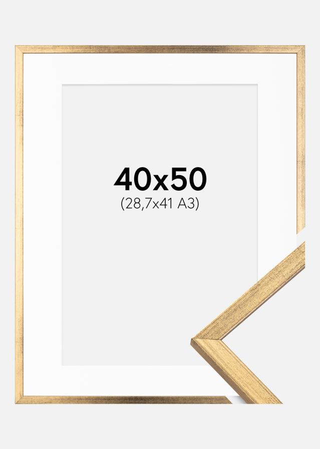 Ram med passepartou Rahmen Galant Gold 40x50 cm - Passepartout Weiß 29,7x42 cm