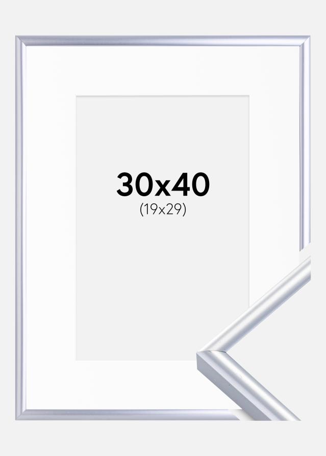 Ram med passepartou Rahmen Victoria Silber 30x40 cm - Passepartout Weiß 20x30 cm