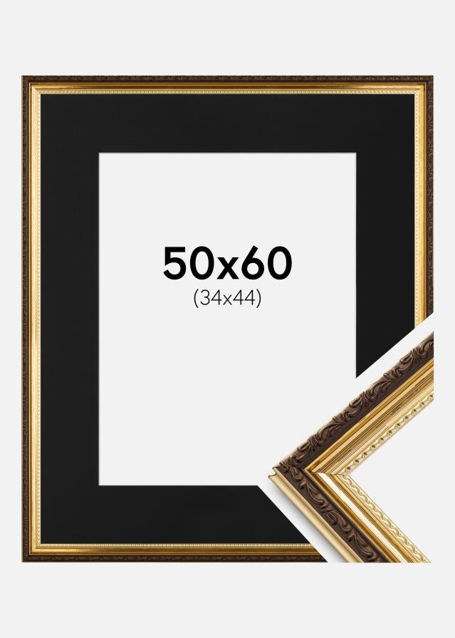 Ram med passepartou Rahmen Abisko Gold 50x60 cm - Passepartout Schwarz 35x45 cm