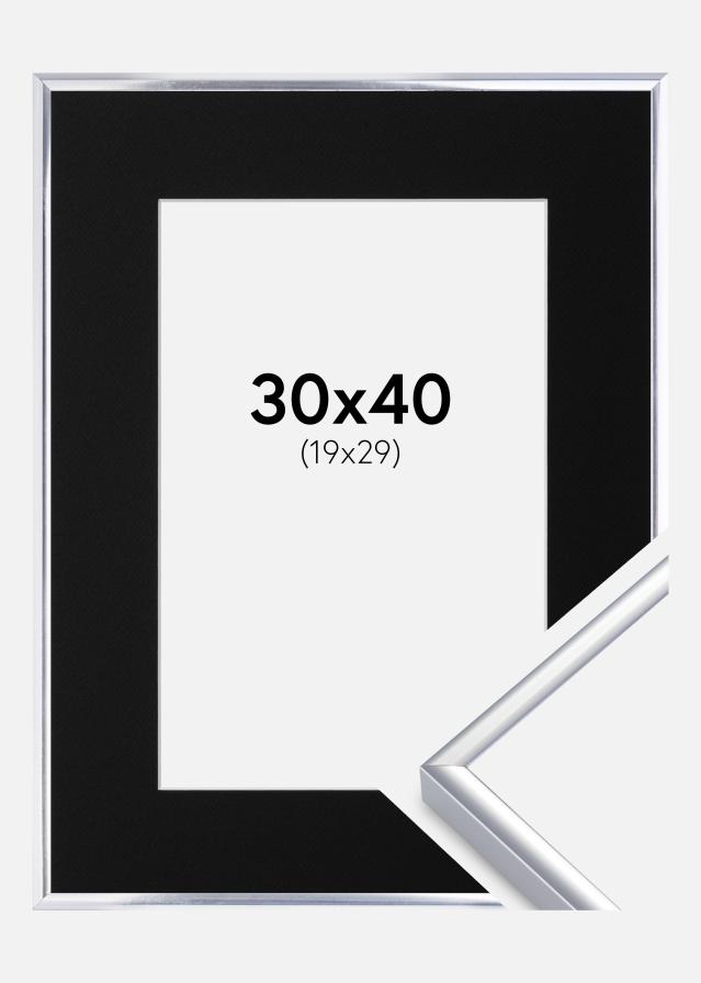 Ram med passepartou Rahmen Aluminium Silber glänzend 30x40 cm - Passepartout Schwarz 21x30 cm
