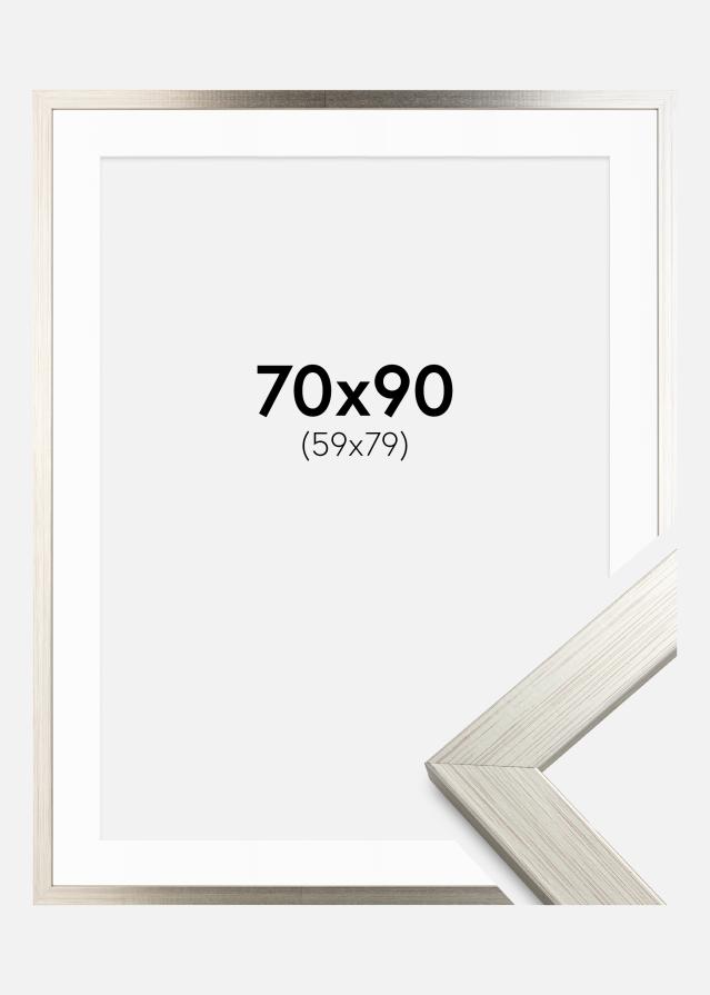 Ram med passepartou Rahmen Silver Wood 70x90 cm - Passepartout Weiß 60x80 cm