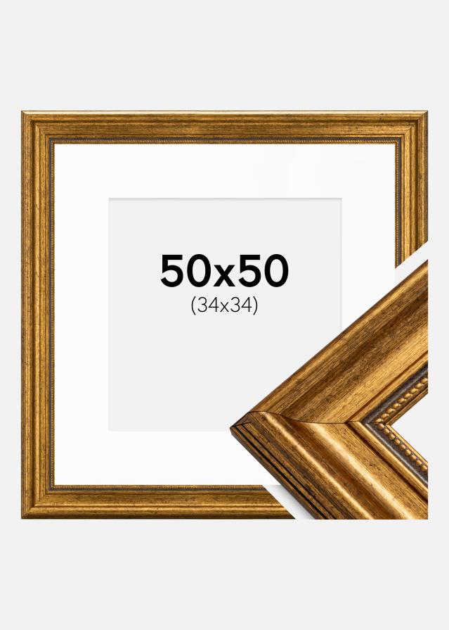 Ram med passepartou Rahmen Rokoko Gold 50x50 cm - Passepartout Weiß 35x35 cm