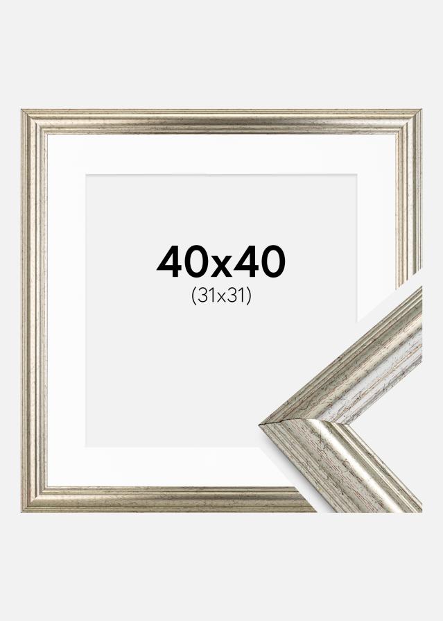 Ram med passepartou Rahmen Västkusten Silber 40x40 cm - Passepartout Weiß 32x32 cm
