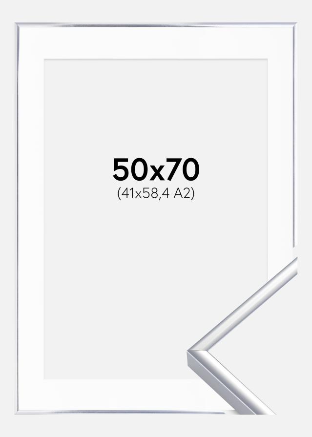 Ram med passepartou Rahmen Aluminium Silber glänzend 50x70 cm - Passepartout Weiß 42x59,4 cm