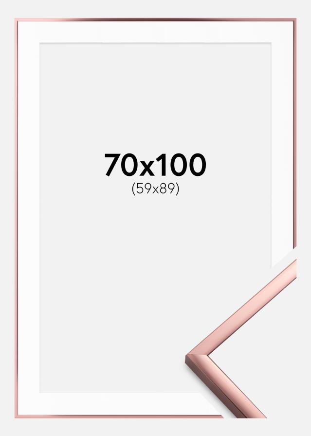 Ram med passepartou Rahmen Poster Frame Aluminum Roségold 70x100 cm - Passepartout Weiß 60x90 cm
