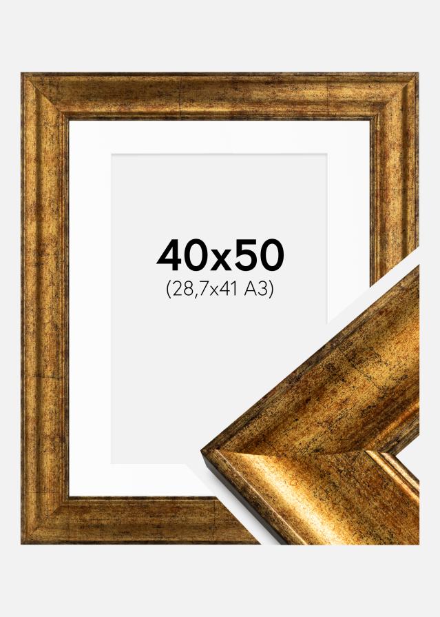 Ram med passepartou Rahmen Saltsjöbaden Gold 40x50 cm - Passepartout Weiß 29,7x42 cm (A3)
