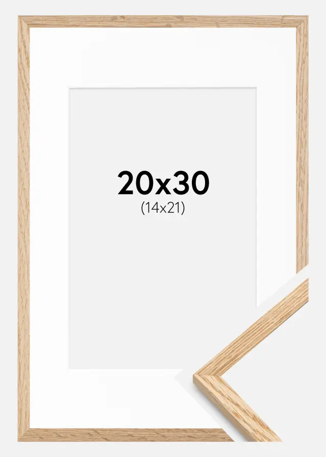Ram med passepartou Rahmen Schmal Eiche 20x30 cm - Passepartout Weiß 15x22 cm