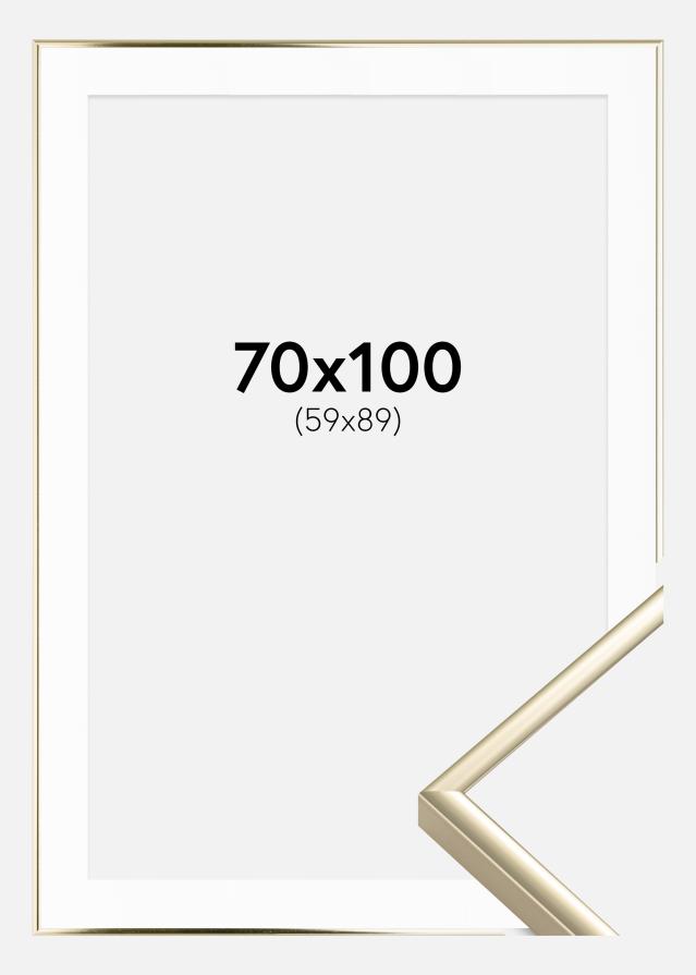 Ram med passepartou Rahmen Aluminium Gold glänzend 70x100 cm - Passepartout Weiß 60x90 cm