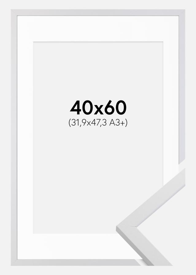 Ram med passepartou Rahmen Trendy Weiß 40x60 cm - Passepartout Weiß 32,9x48,3 cm (A3+)