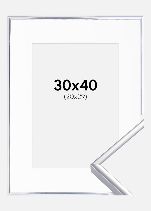 Ram med passepartou Rahmen Aluminium Silber glänzend 30x40 cm - Passepartout Weiß 21x30 cm