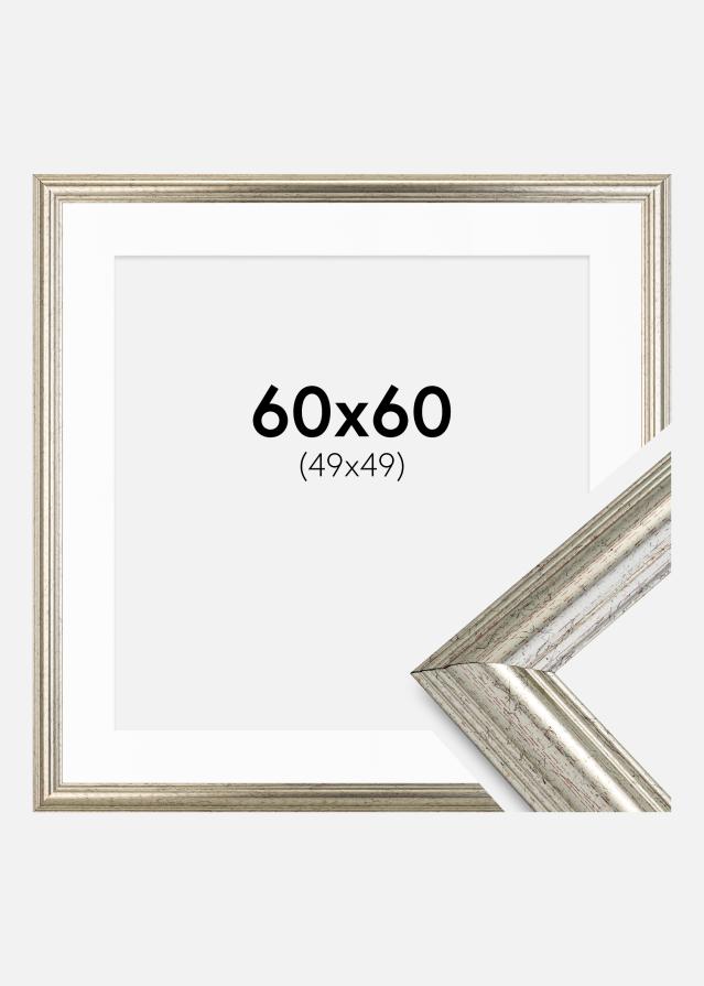 Ram med passepartou Rahmen Västkusten Silber 60x60 cm - Passepartout Weiß 50x50 cm