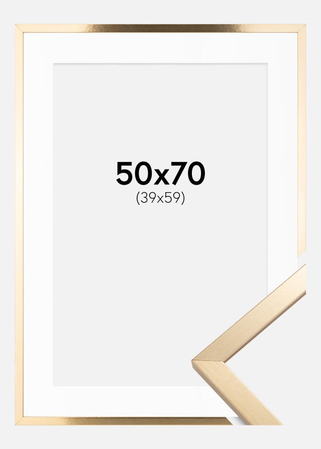 Ram med passepartou Rahmen Trendy Gold 50x70 cm - Passepartout Weiß 40x60 cm