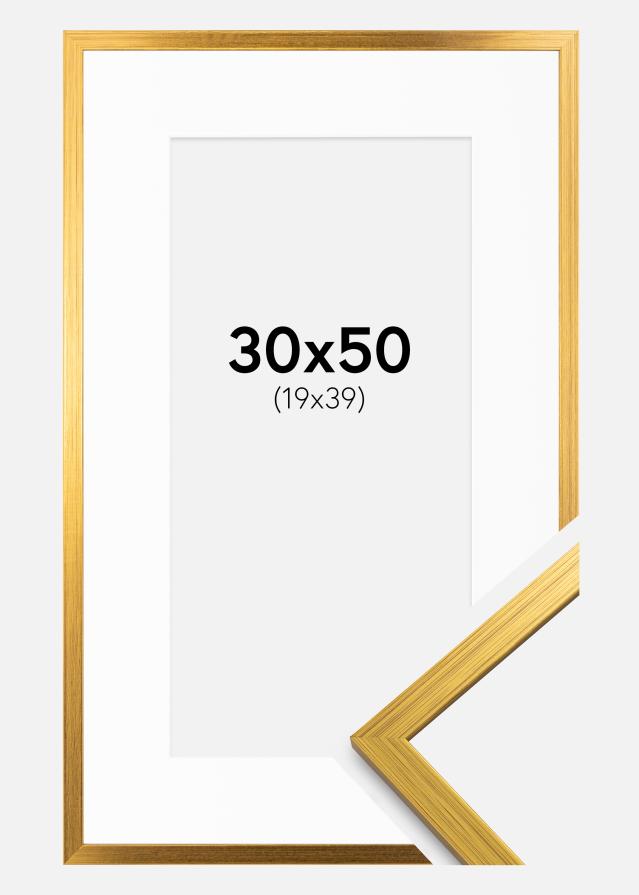 Ram med passepartou Rahmen Edsbyn Gold 30x50 cm - Passepartout Weiß 20x40 cm