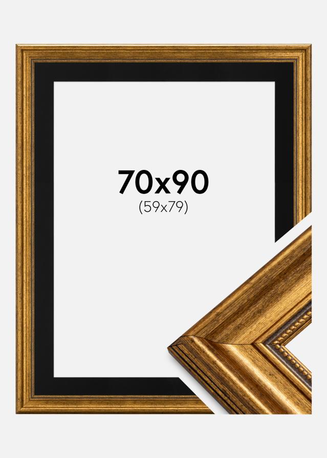 Ram med passepartou Rahmen Rokoko Gold 70x90 cm - Passepartout Schwarz 60x80 cm