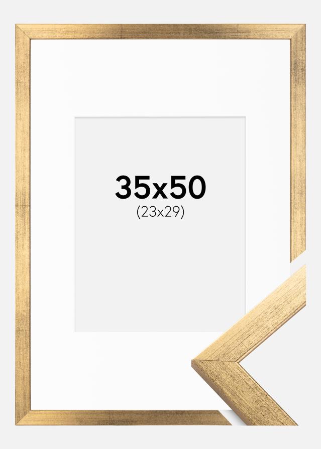 Ram med passepartou Rahmen Stilren Gold 35x50 cm - Passepartout Weiß 24x30 cm