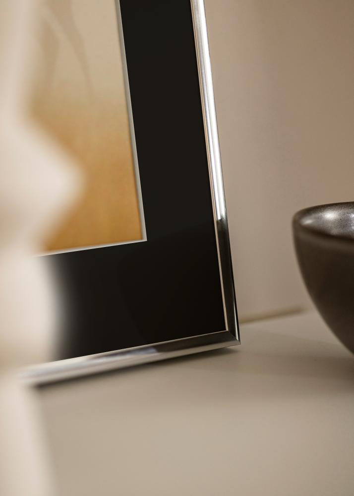 Ram med passepartou Rahmen Aluminium Silber glänzend 70x100 cm - Passepartout Schwarz 62x85 cm