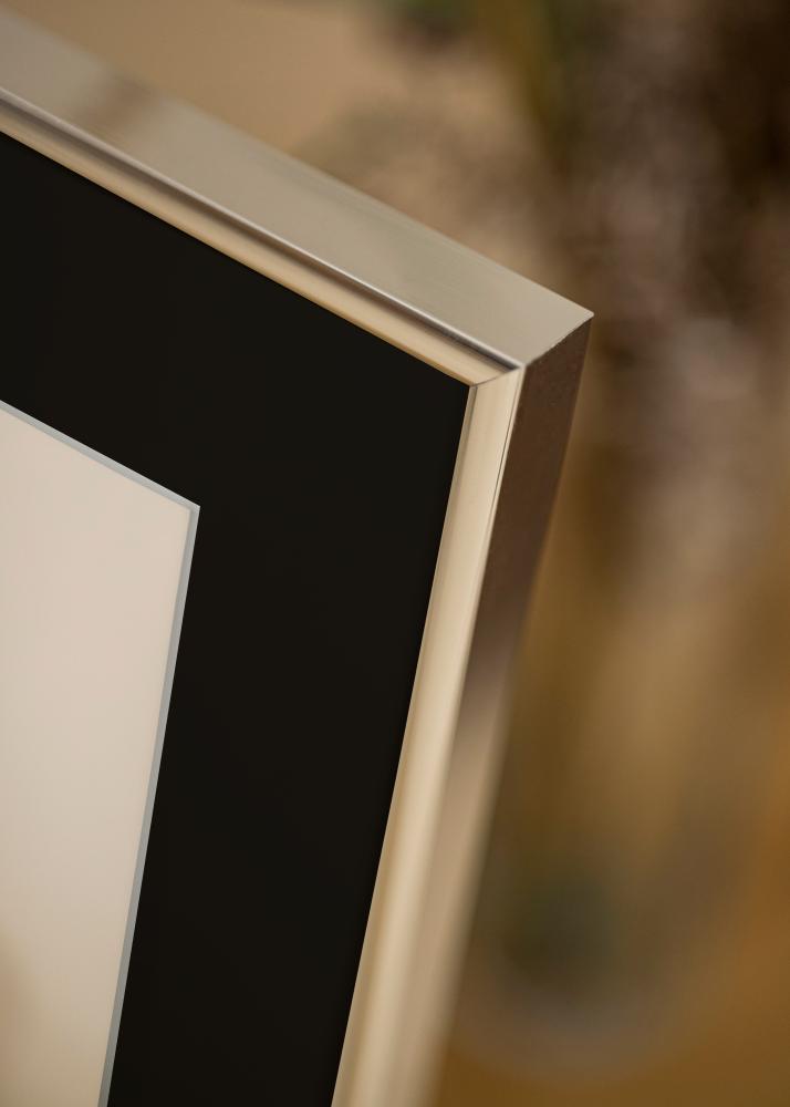 Ram med passepartou Rahmen Aluminium Silber glänzend 70x100 cm - Passepartout Schwarz 62x85 cm