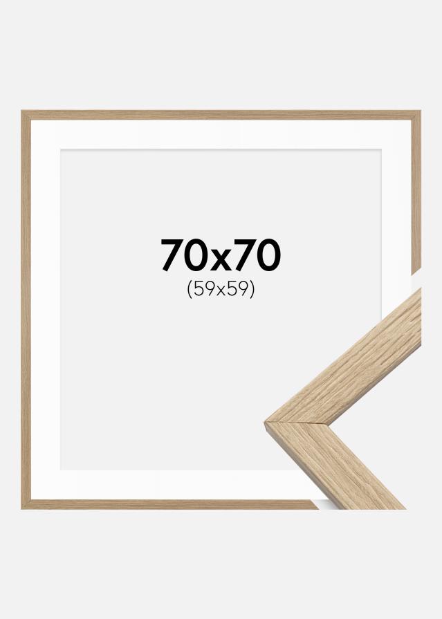 Ram med passepartou Rahmen Stilren Eiche 70x70 cm - Passepartout Weiß 60x60 cm