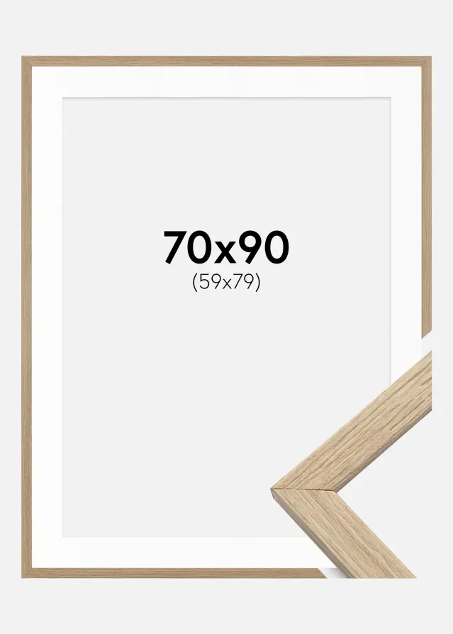Ram med passepartou Rahmen Stilren Eiche 70x90 cm - Passepartout Weiß 60x80 cm