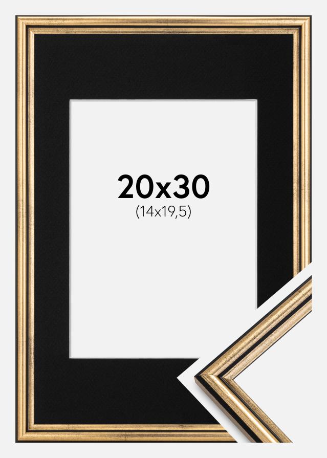 Ram med passepartou Rahmen Horndal Gold 20x30 cm - Passepartout Schwarz 15x21 cm (A5)