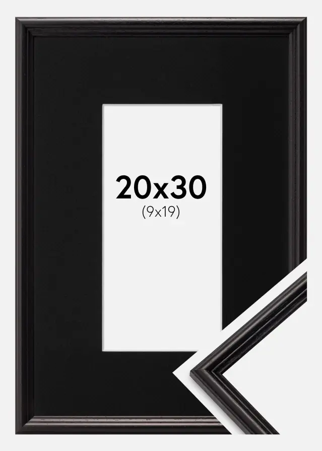 Ram med passepartou Rahmen Horndal Schwarz 20x30 cm - Passepartout Schwarz 10x20 cm