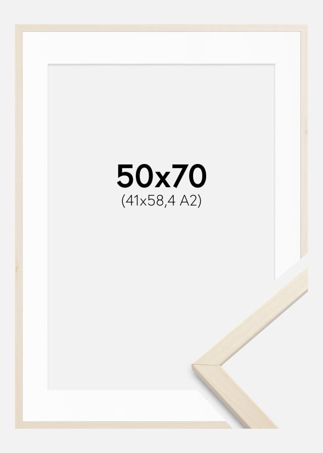 Ram med passepartou Rahmen Edsbyn Ahorn 50x70 cm - Passepartout Weiß 42x59,4 cm (A2)