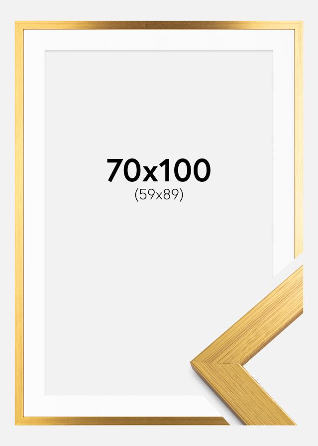 Ram med passepartou Rahmen Gold Wood 70x100 cm - Passepartout Weiß 60x90 cm