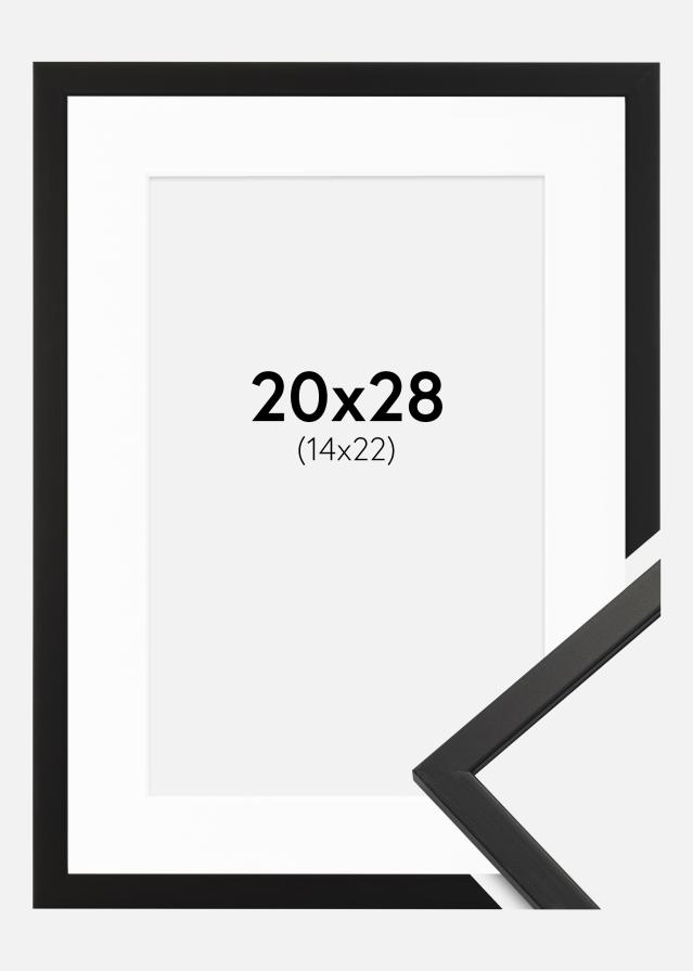 Ram med passepartou Rahmen Edsbyn Schwarz 20x28 cm - Passepartout Weiß 15x23 cm