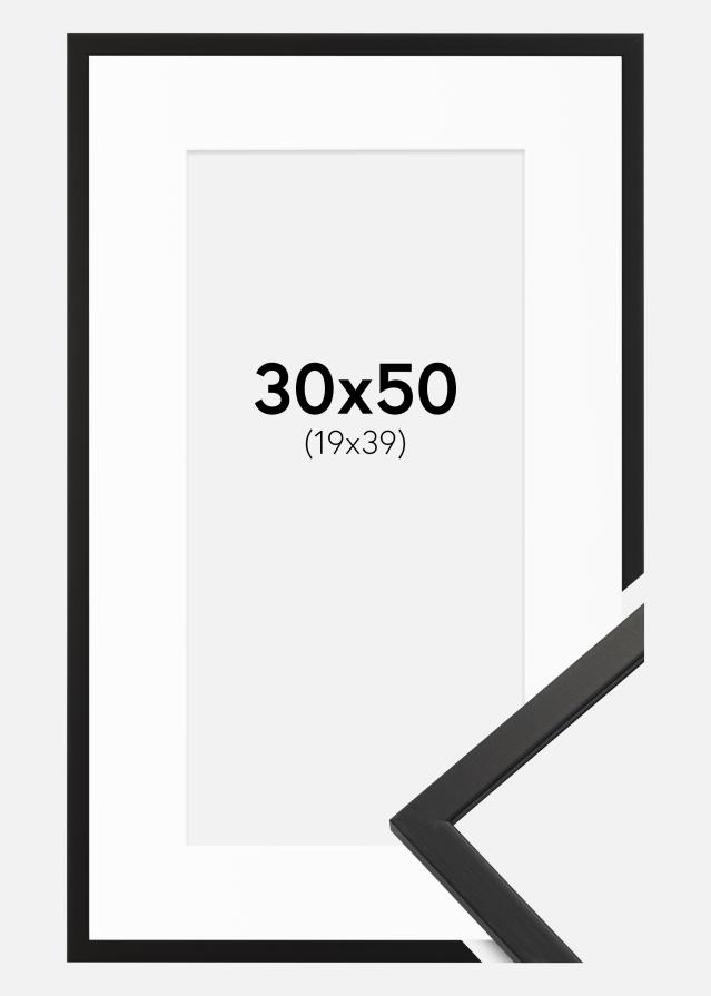 Ram med passepartou Rahmen Edsbyn Schwarz 30x50 cm - Passepartout Weiß 20x40 cm
